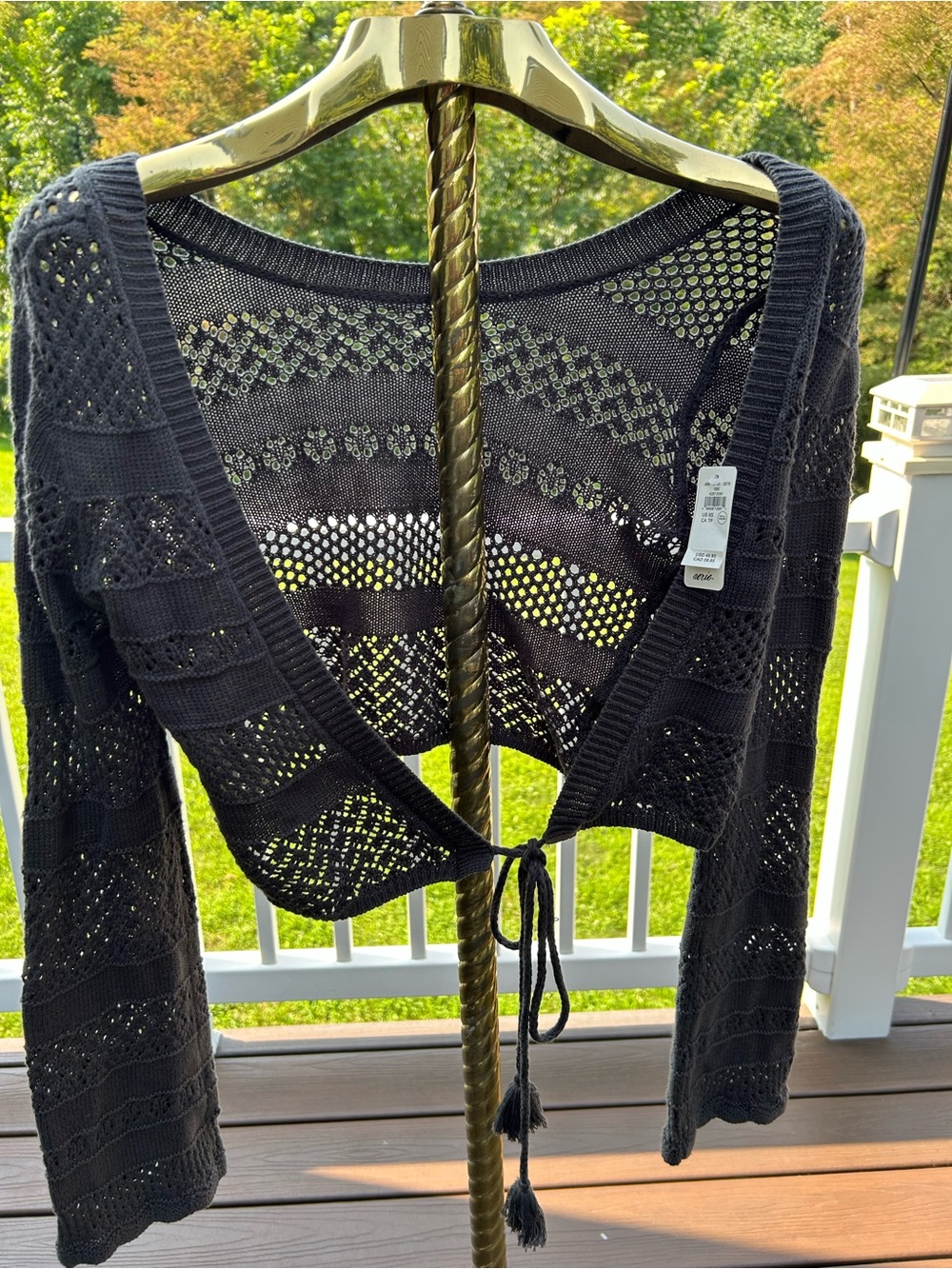 Open-Knit Tie-Front Women's Sweater - Black